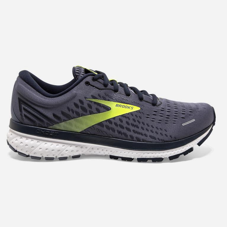 Brooks Ghost 13 Mens Road Running Shoes - Grey/Navy/Nightlife/GreenYellow - Philippines (845629TVC)